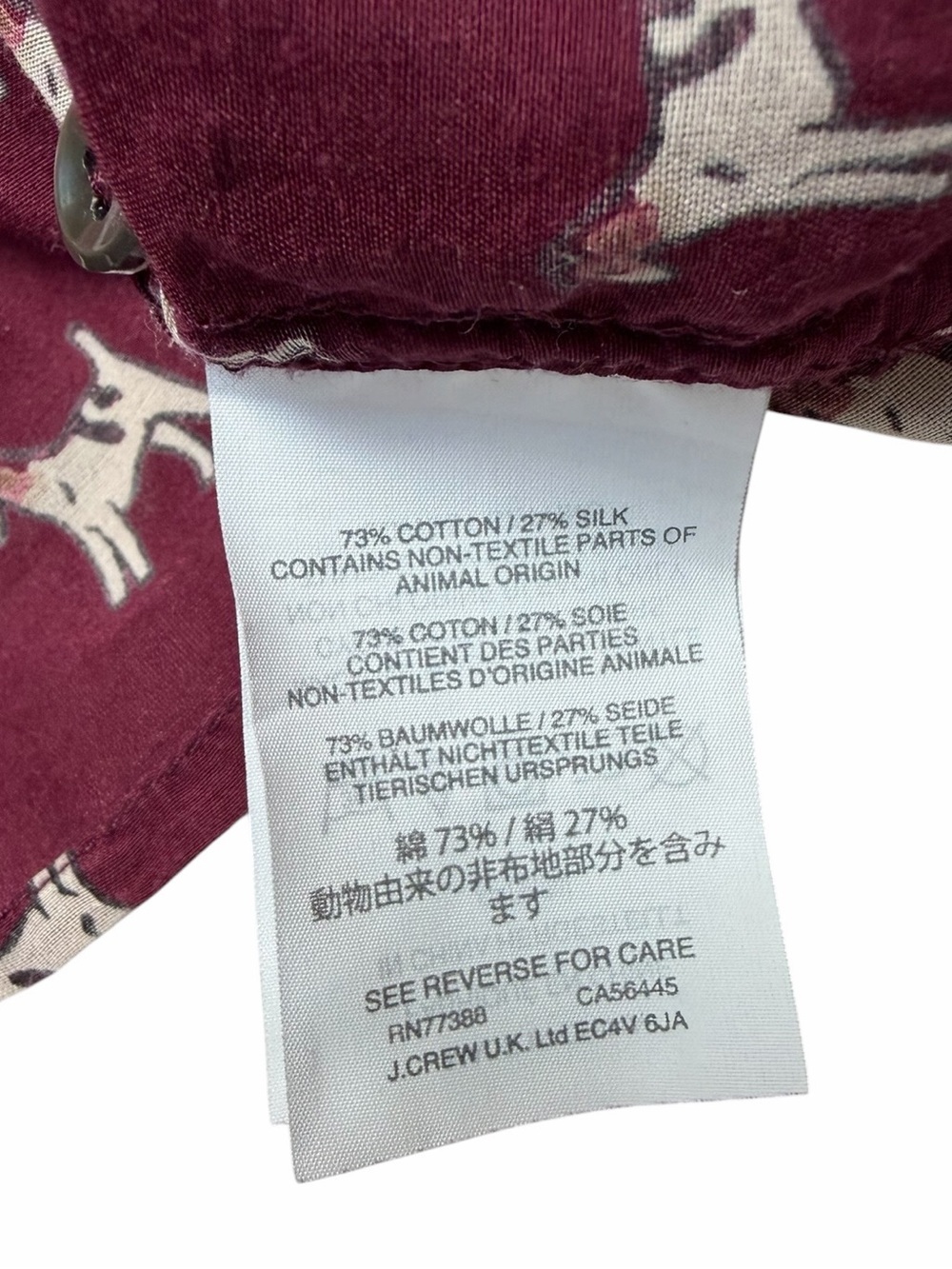 J.Crew Terrier Dog Print Cotton Silk Popover Blouse Burgundy Size 6 G8368 - Picture 10 of 10